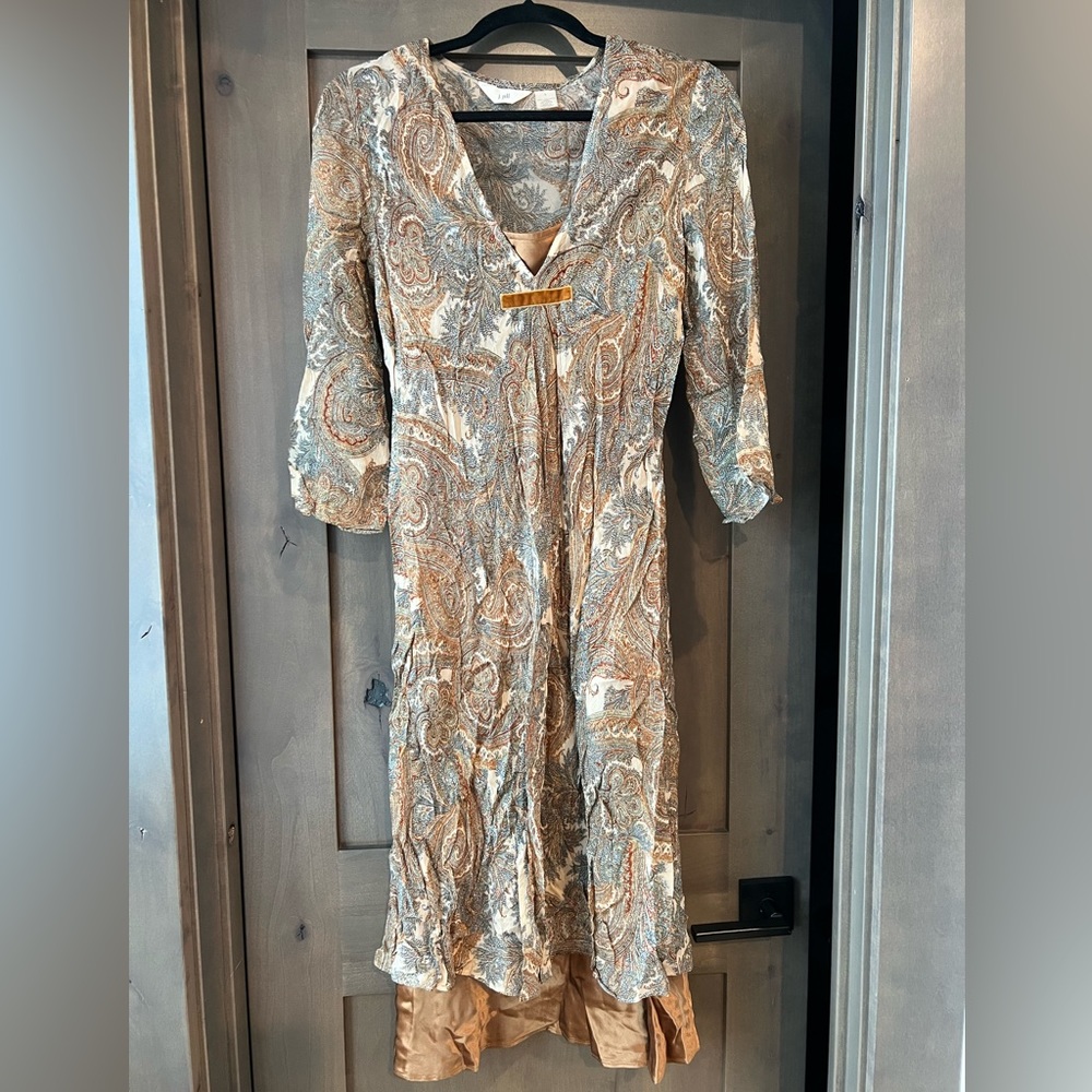 J. Jill Paisley Midi Dress in Taupe, Cream & Dusty Blue